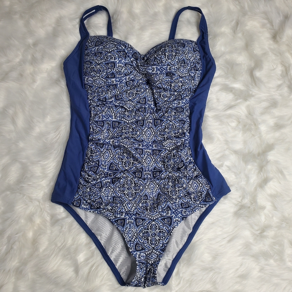☆ Romenza Targo Blue Tummy Control One Piece Swim Suit Size Large